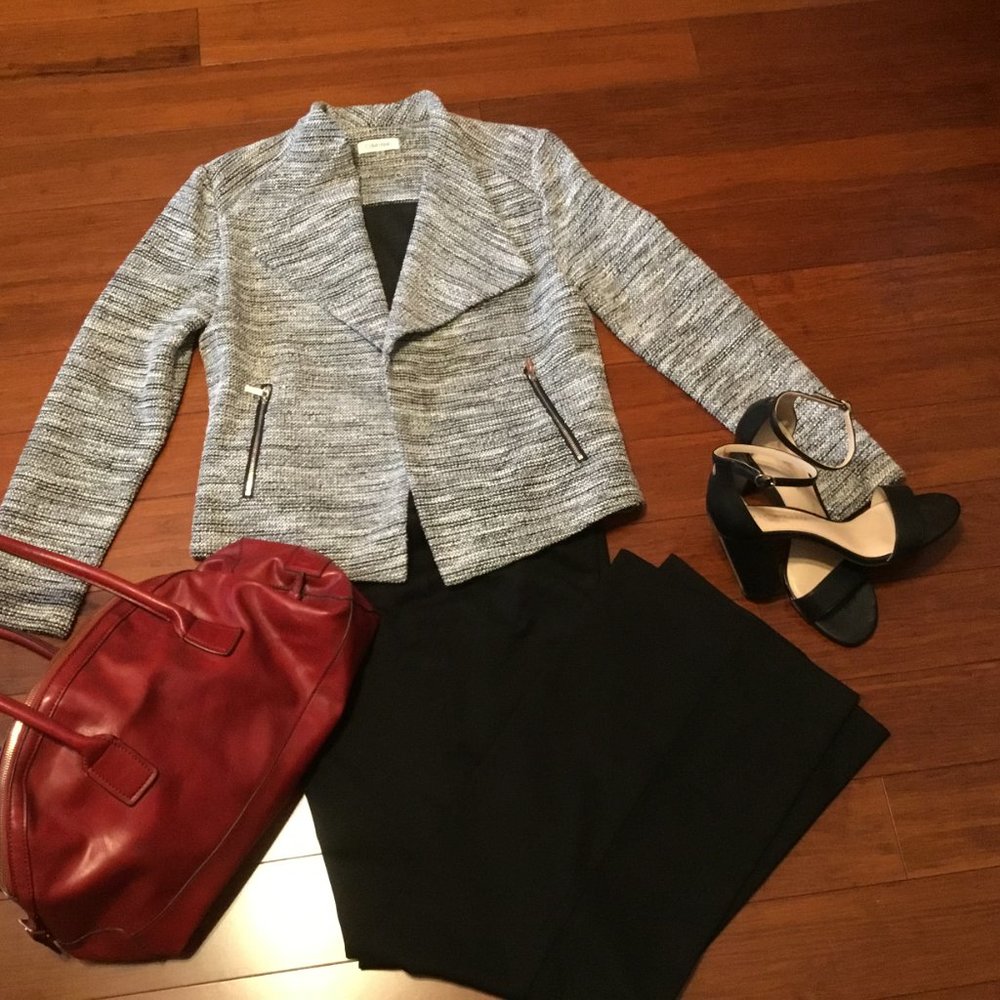 CALVIN KLEIN JACKET WITH SILVER ZIPPERS SIZE:  M COLOR:  BLACK & WHITE